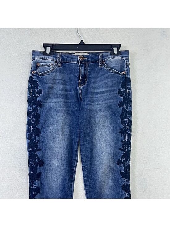 Band of Gypsies Denim - Band of Gypsies Lola Skinny Ankle Jeans Womens 29 Blue Denim Raw Hem Embroidered